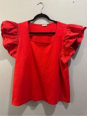 JODIFL Square Neck Ruffle Sleeve Blouse Size 1X Red